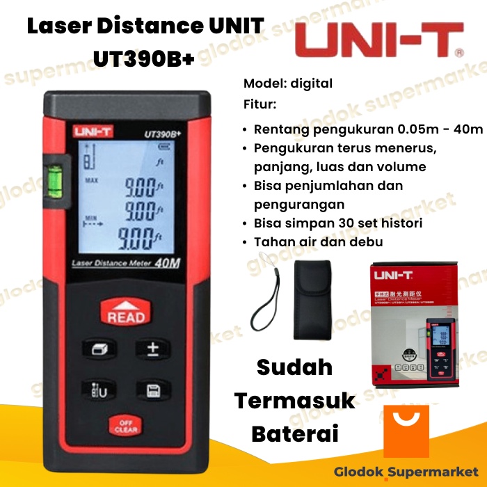 Laser Distance UNI-T UT390B+ Alat Ukur Jarak Dimensi Meteran 40m Digital 40 Meter