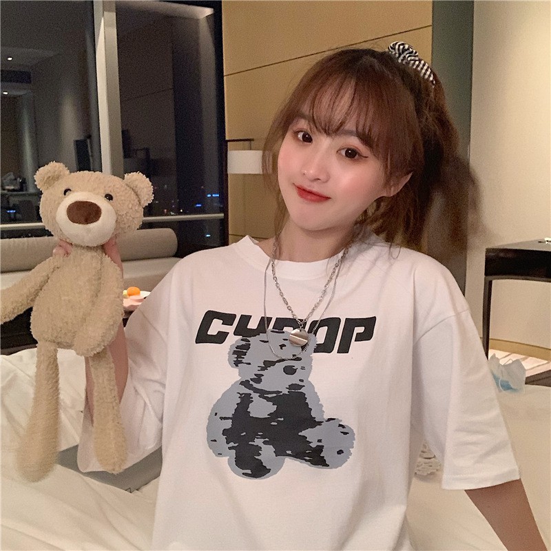 FINOM CYOOP - Kaos Wanita Oversize Korea Atasan Big Size | T-Shirt Casual Bear