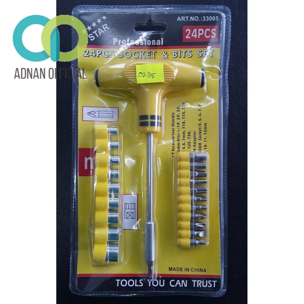 OBENG T Set 24 PCS SOCKET & BIT SET / KUNCI SOK OBENG DAN KUNCI T