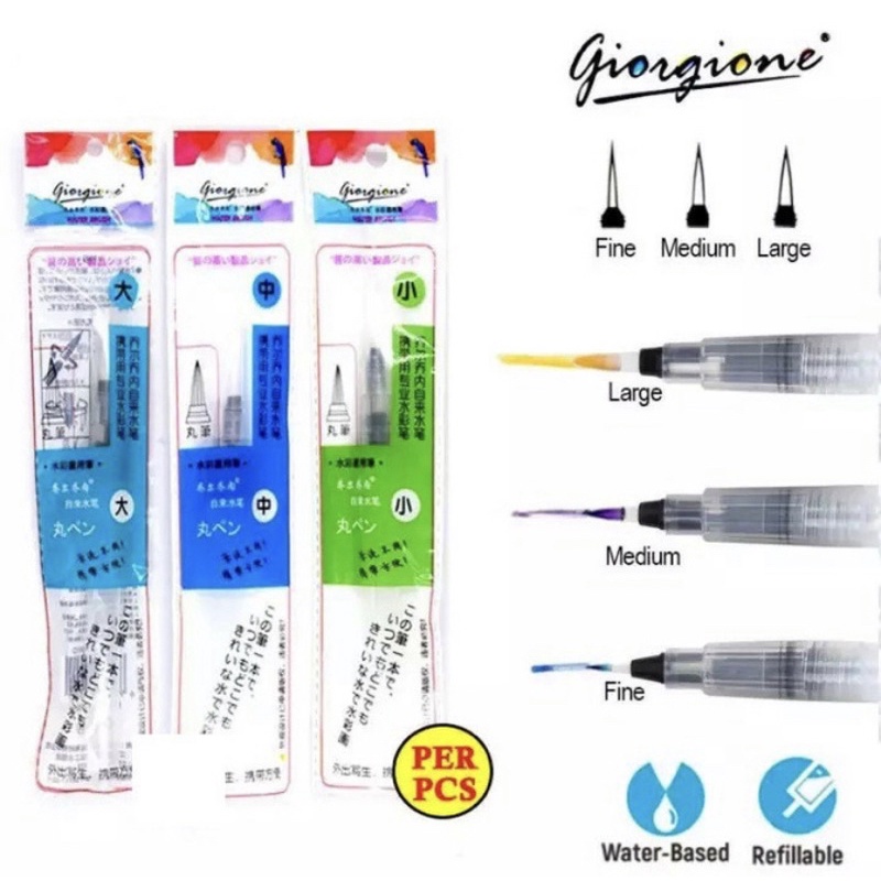 Giorgione Water Brush Round Flat Tip Kuas Lukis Bulat Cat Air Set