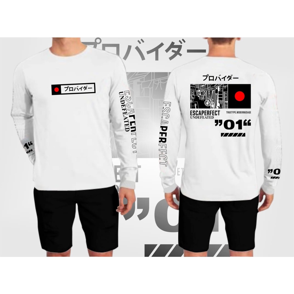 BAJU KAOS JEPANG PUTIH / KAOS TANGAN PANJANG / KAOS BENDERA JEPANG 01 LOGO / ATASAN / KAOS DISTRO