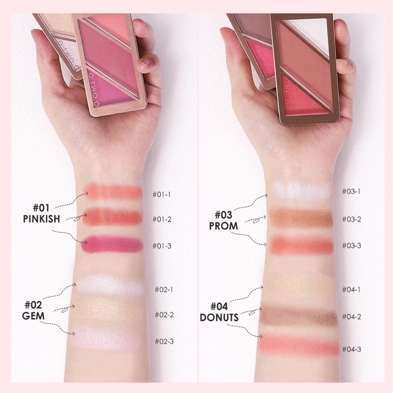 O.TWO.O 3 in 1 Blush Multifunctional Highlight Blush Palette Contouring powder Palette