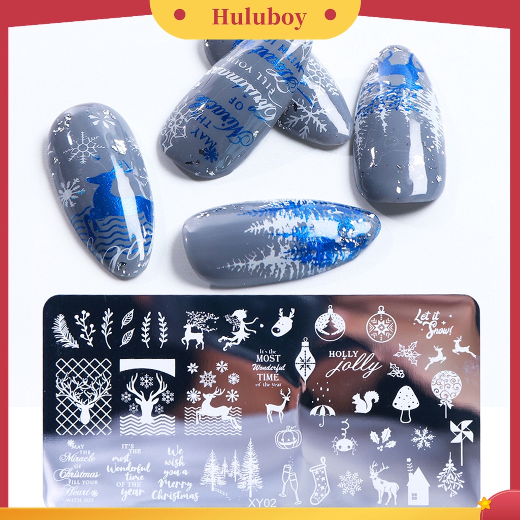 Huluboy Huluboy♡ Plat Template Kuku Motif Snowflake Natal Bahan Stainless Steel Untuk Manicure