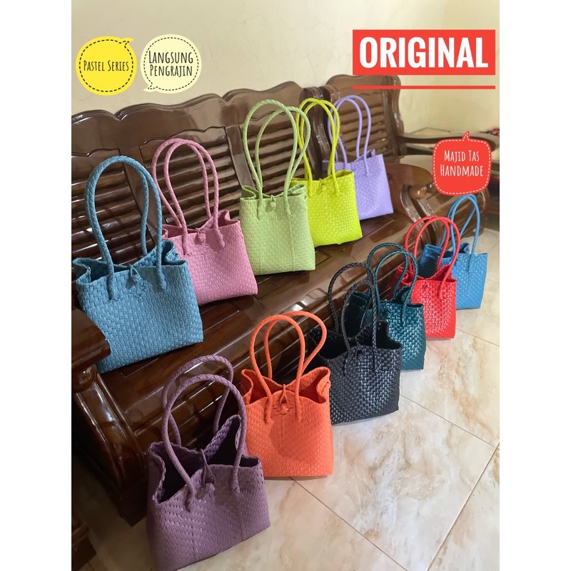 Tas Wanita Anyaman Plastik Jali Polos Premium/Tas Belanja ~ READY STOK