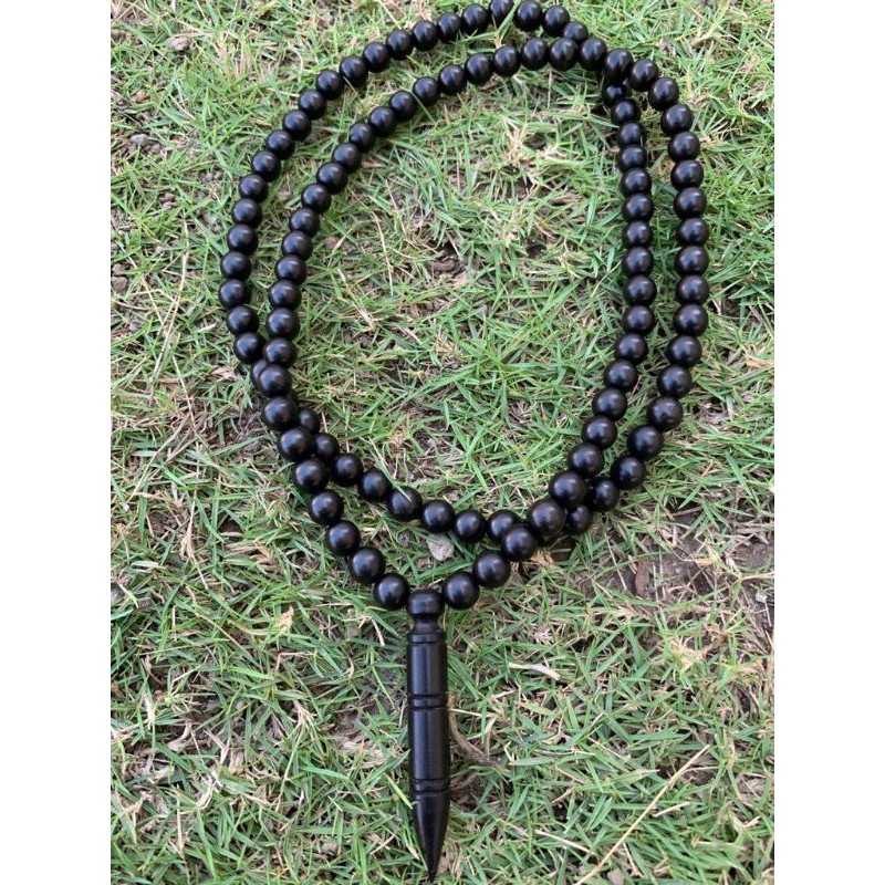 Kalung Tasbih Pria Gali Kelor Bandul Peluru uk 8 mm / Kalung kayu Hitam / Kalung Pria Kayu Galih Kel