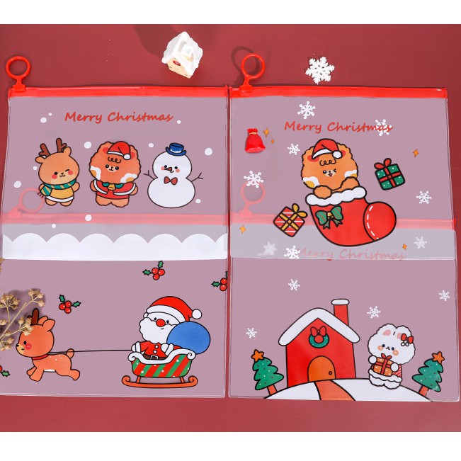 Wadah Serbaguna Zipper Bag MERRY CHRISTMAS Lucu / Tempat Penyimpanan Multifungsi Motif HARI NATAL