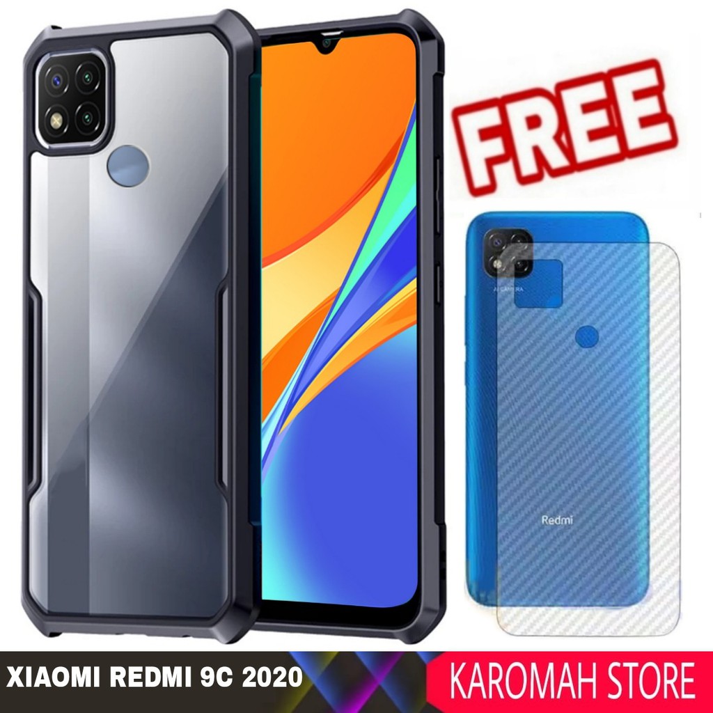 Hard Case Xiaomi Redmi 9C/XIAOMI REDMI 10A 2020 Shocprof Tpu Tranparan+Garskin - Hitam