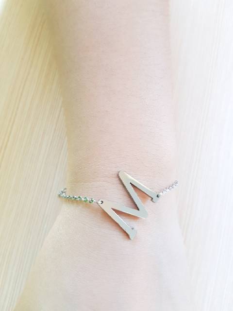 Gelang huruf SILVER / gelang huruf / gelang insial titanium white / gelang fashion import antikarat