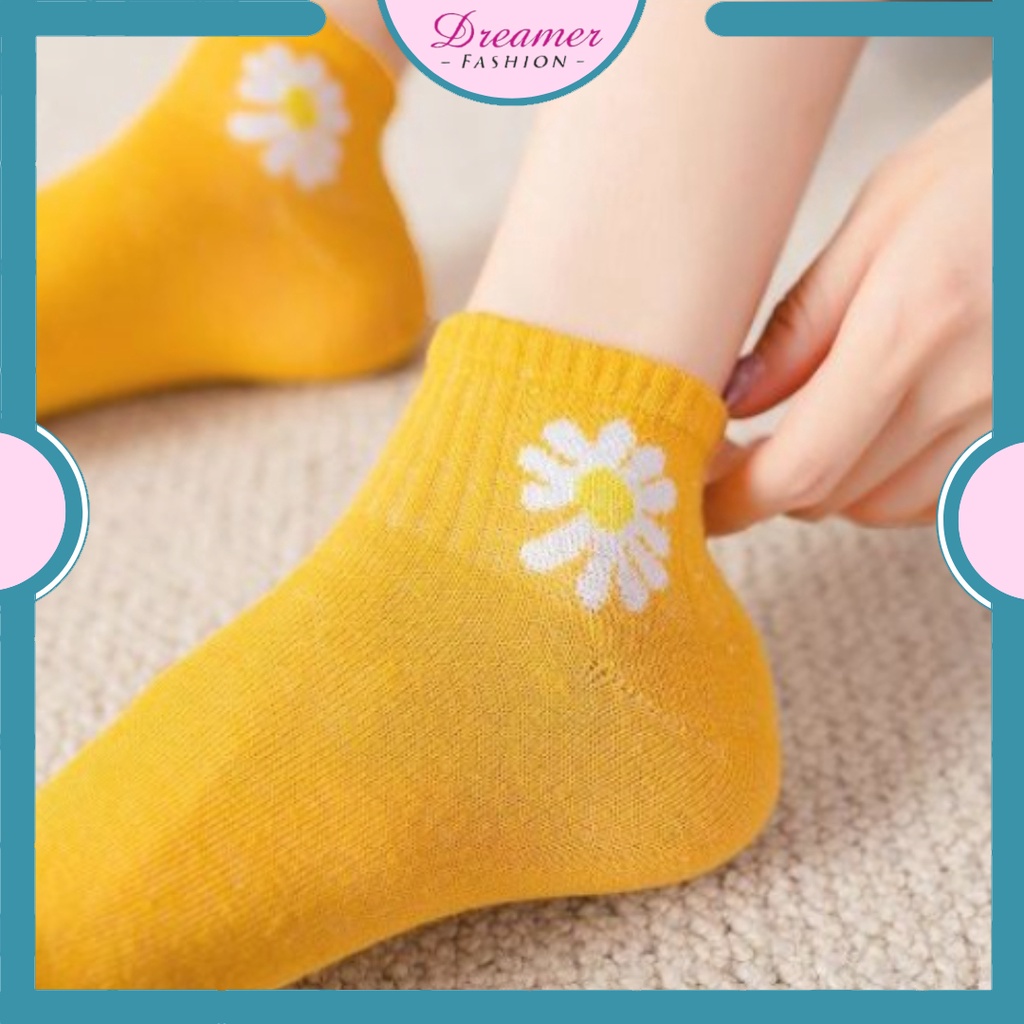 DF KK223 Kaos Kaki Wanita Motif Bunga Daisy Kaos Kaki Pendek Socks Korea Murah Import