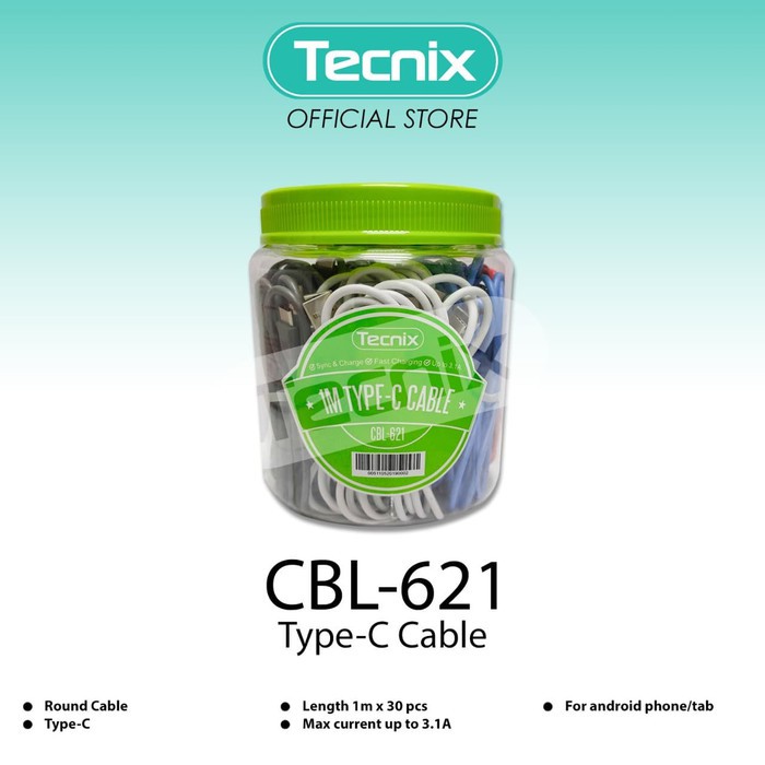 Kabel Type C fast Charging 3.1A TECNIX CBL-621 - SATUAN - Kabel Data Type C 100CM