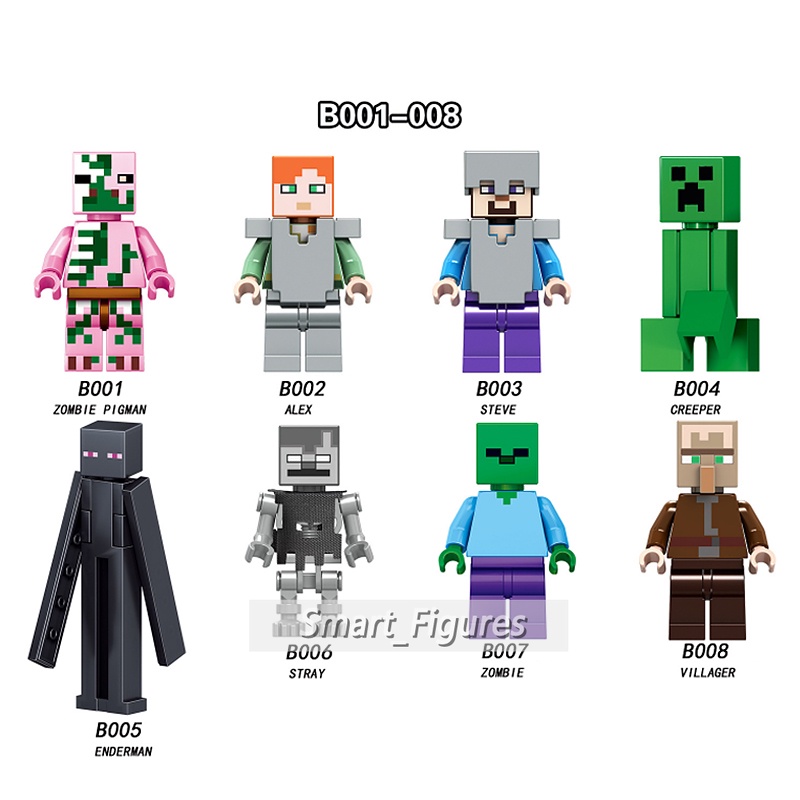 B001-b046 Mainan Action Figure Minifigures Seri Minecraft Steve Alex Villager Wolf Cows Cumi-Cumi Kelinci Kuda Untuk Hadiah