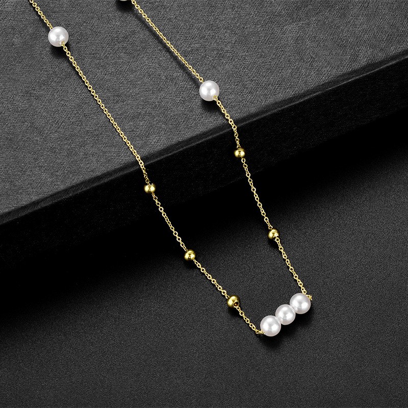 8398 Kalung mutiara Titanium Korea Style Wanita Anti Karat