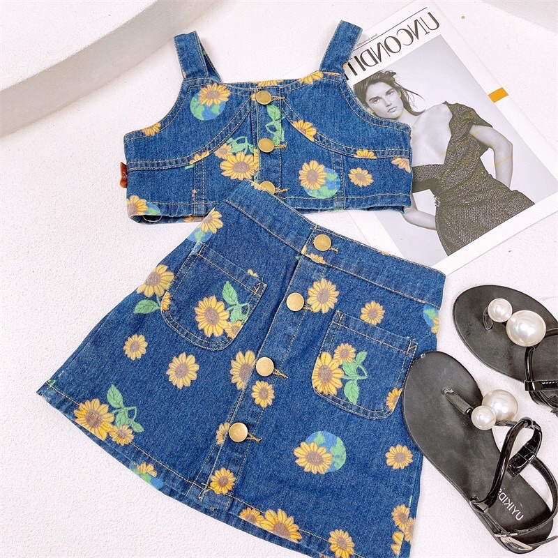 Setelan Set Anak import jeans Rok Sunflower
