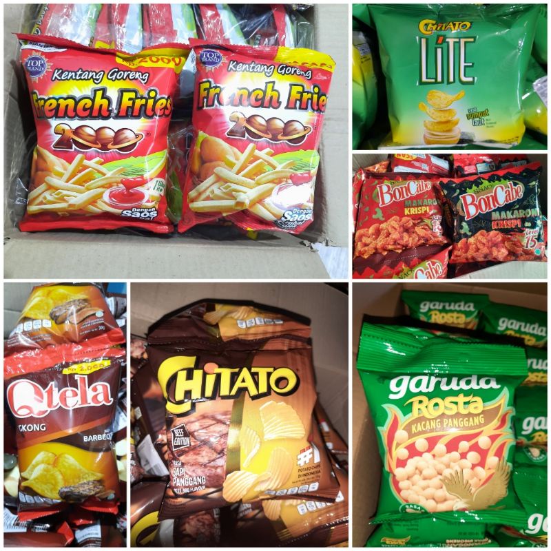 

( 1 RENCENG 10 PCS ) French Fries 2000 / Chitato / Chitato Lite / Makaroni Boncabe / Garuda Rosta / Monde Serena Gold / JET Z / Potabee / Oishi / Happytos