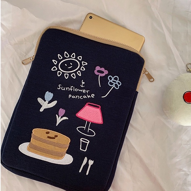 Sleeve Pouch Sarung Tas Bag Case Ipad Tab Tablet Macbook Air Pro Laptop Asus Acer Lenovo HP Huawei 11 12 13 14 15 inch Motif Gambar Sunflower Kartun Cartoon Warna Biru Navy Hijau Tosca Lucu Cute Murah Korean Model