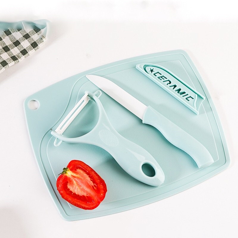 Pisau Set 3in1 Keramik / Set Pisau Talenan / Serutan Buah Murah High Quality Warna Pastel