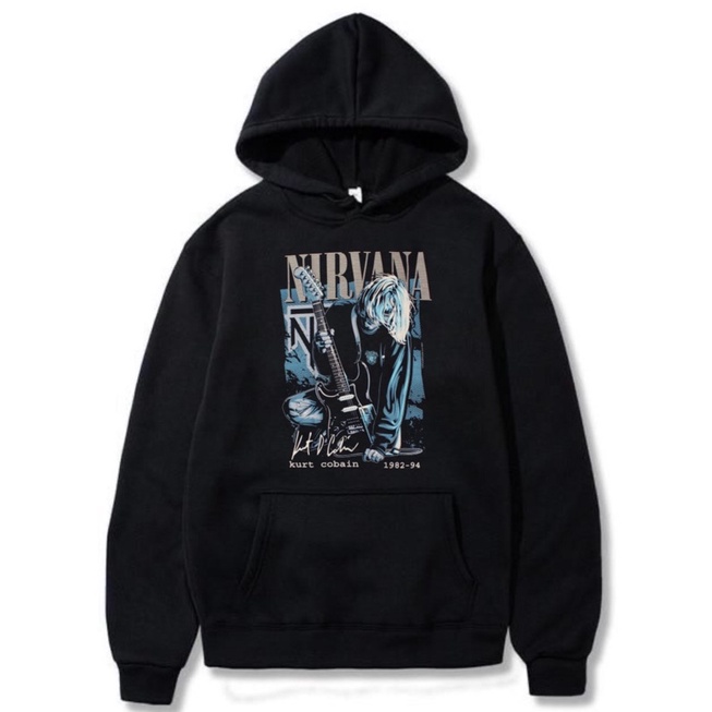 Jaket Hoodie Nirvana jacket non Zipper hitam pria wanita dewasa Band Rock Metal tee katun baby terry