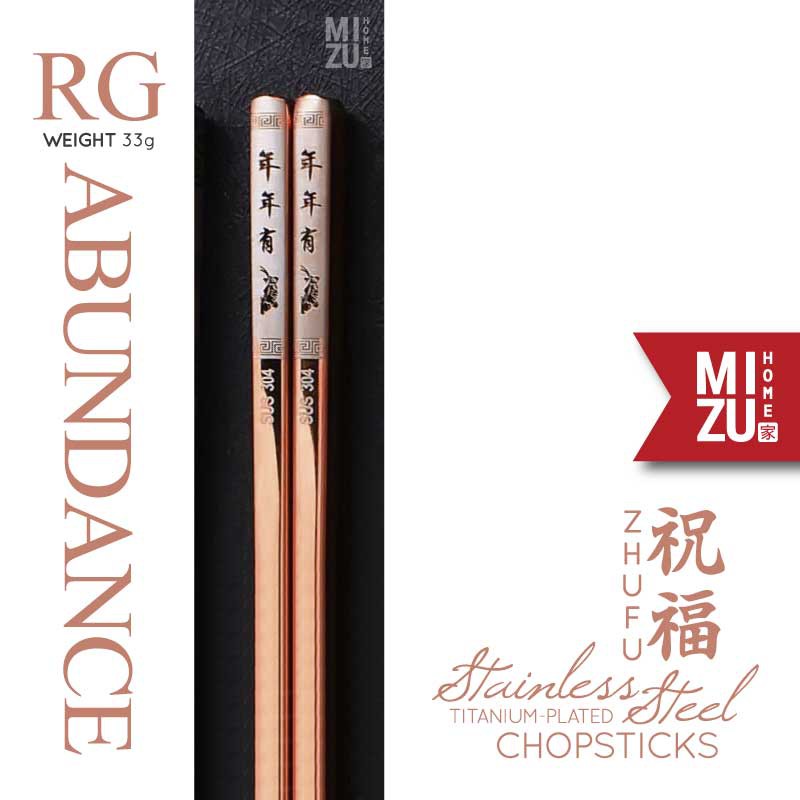MIZU ZHUFU 304 Stainless Steel Chopsticks BPA-Free Laser Engraved Sumpit Stenlis Korea Sumpit Bakmi-RG ABUNDANCE