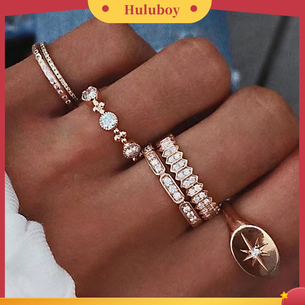 Hu Hu Hu Hu Hu Alat Bantu Pasang Kacamata♡ 6pcs / Set Cincin Wanita Bentuk Matahari Aksen Berlian Imitasi Untuk Pesta