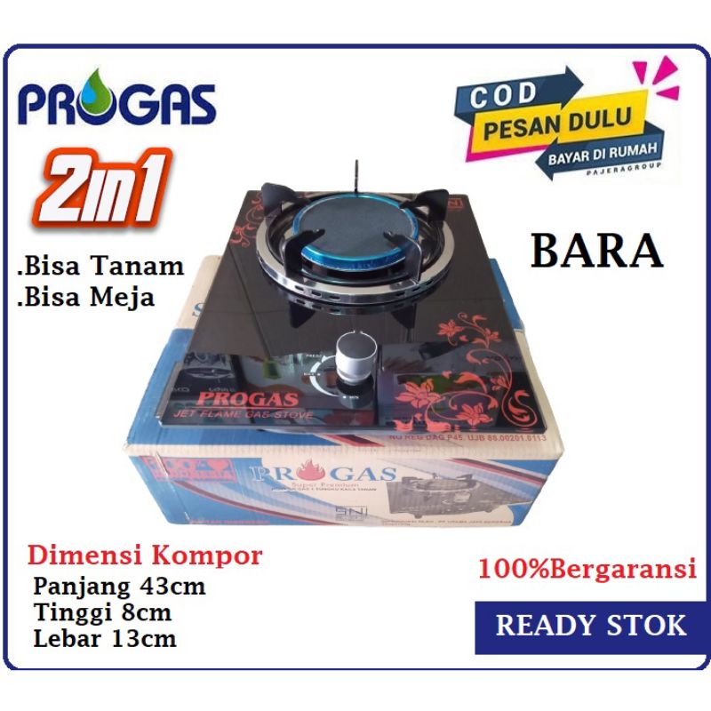 Progas kompor gas  1 &amp;  2 tungku infra red , Mix Bara, tanam kaca anti pecah