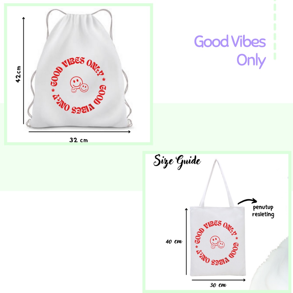 Totebag / Stringbag Good Vibes Smile tas ransel serut tote bag kampus kuliah sekolah viral kekinian kpop