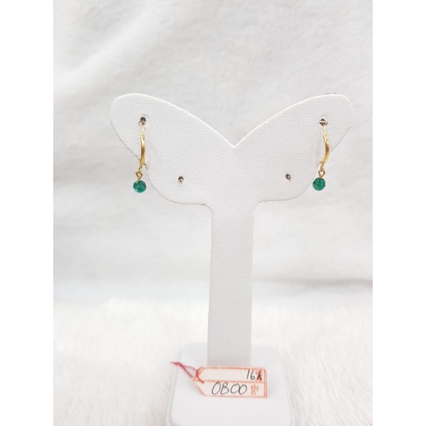 JR376D118D anting jersy gold tindik baby model permata kristal hijau perhiasan emas kuning asli bera