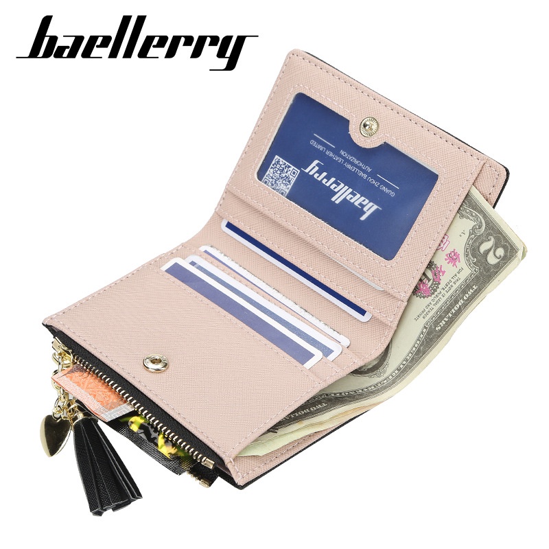 DOMPET LIPAT WANITA BAELLERRY ORIGINAL KECIL KULIT WA493B5 HELGA HITAM MINI TIPIS PENDEK SLOT KARTU UANG KOIN IMPORT KOREA REMAJA KEKINIAN PREMIUM BATAM BRANDED