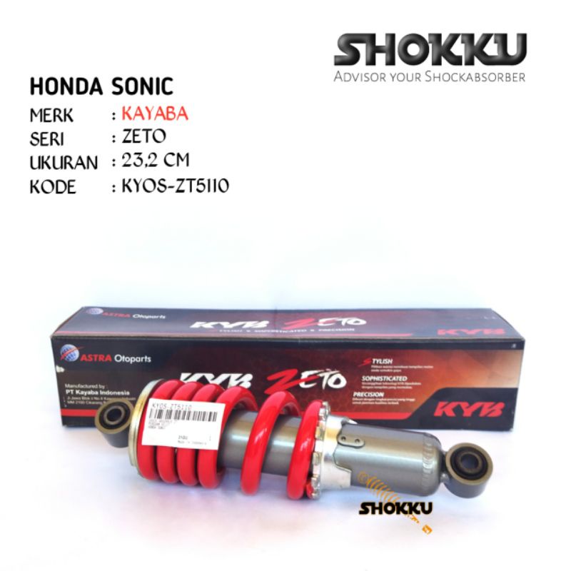 Shock belakang honda sonic merk kayaba zeto ukuran 23,2 cm warna merah ZT5110