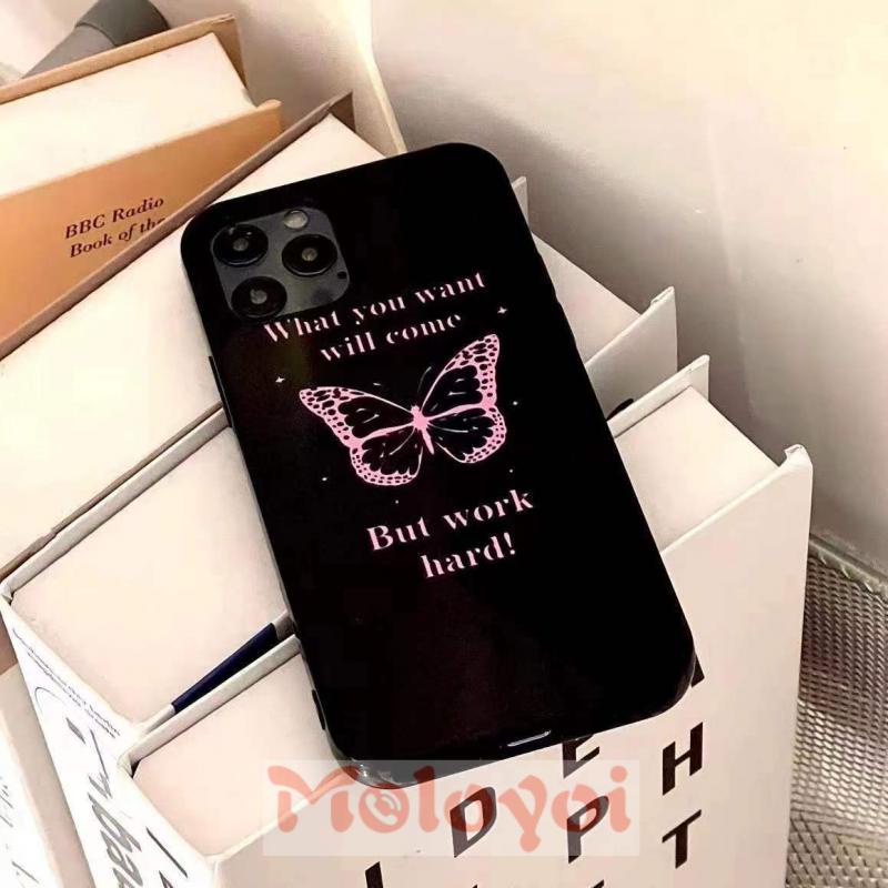 Soft Case Tpu Glossy Motif Kupu-Kupu Untuk IPhone 7 8 Plus XR 11 13 12 Pro Max 8 X XS Max SE 2020