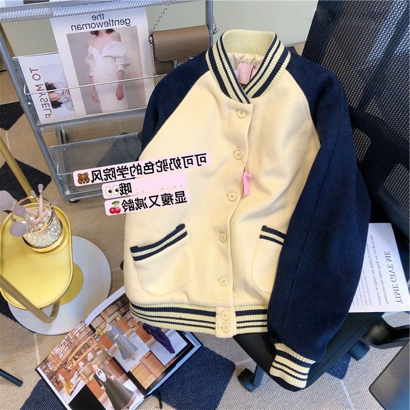 #Sisjuly# Jaket Musim Dingin Wanita Jaket Baseball Longgar Pasangan Niche AMYG