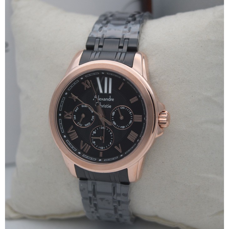 Alexandre Christie Ac 2494 Rosegold Black, Jam Tangan Wanita, Original