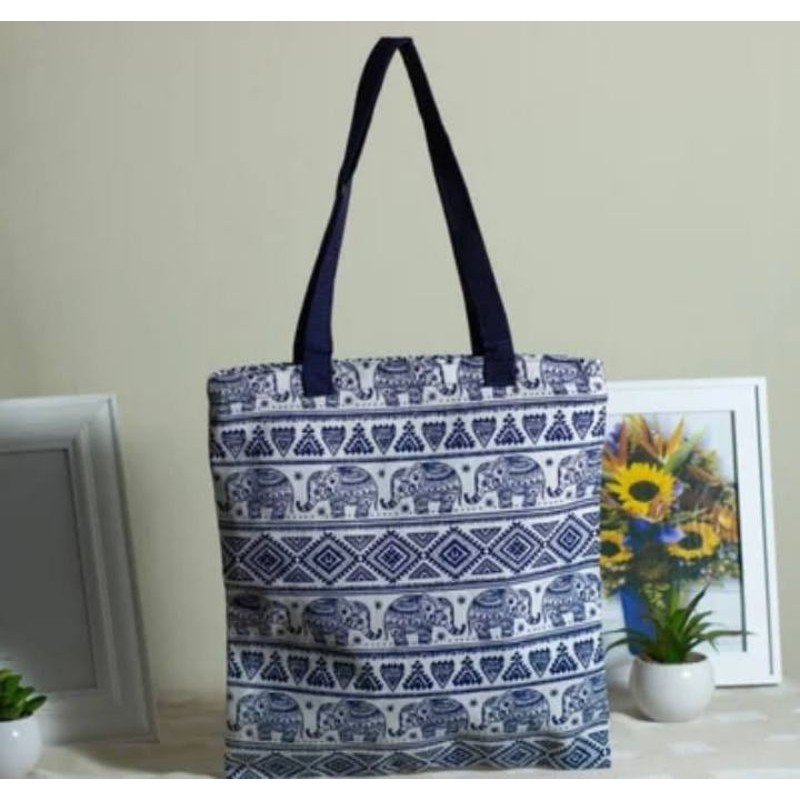 Totebag kanvas motif gajah-totebag kanvas-tas selempang