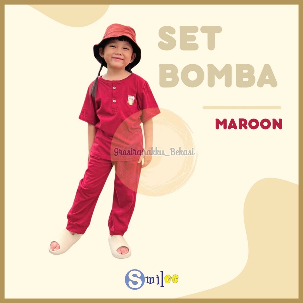 Setelan Anak Smilee Unisex Bomba Warna Maroon Size 1-5tahun