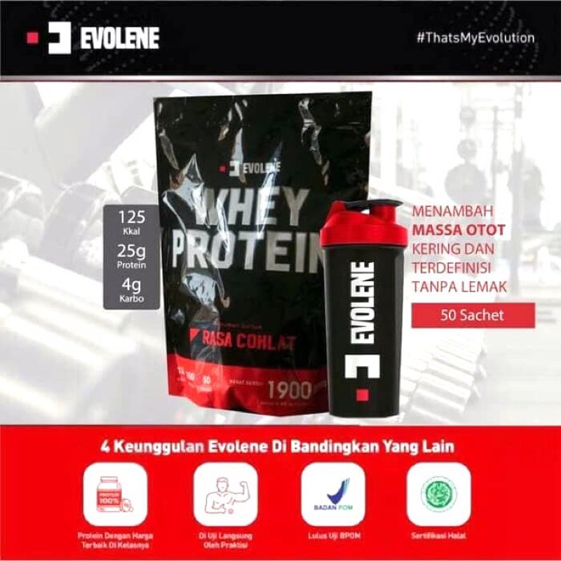 EVOLENE WHEY PROTEIN 4.2 LBS 50 SACHET SUPLEMEN SUSU FITNES FITNESS TINGGI PROTEIN GYM KESEHATAN