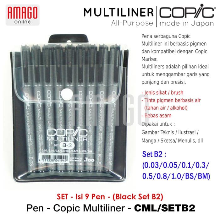 COPIC MULTILINER BLACK SET B2 (9 PCS PEN) - CML/SETB2