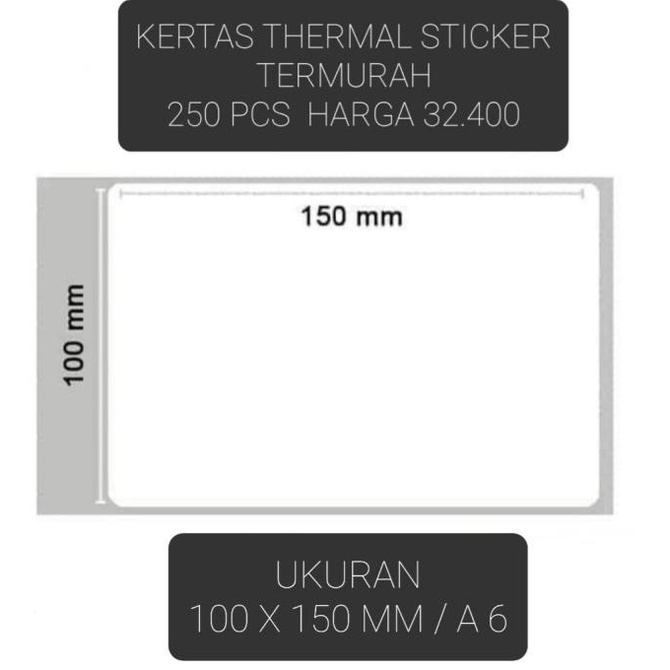 

Kertas Sticker Thermal 100 x 150 mm Label Barcode 100X150 (250 pcs)