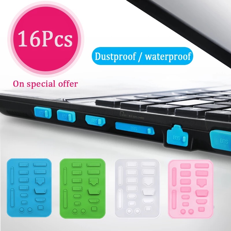 16Pcs Set Silica Gel laptop Dust Plug / Waterproof Cover Portable Dustproof USB Dust Plug