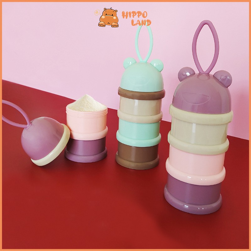 HIPPO LAND Wadah Tempat Susu Bubuk Bayi Travel 4Tingkat Milk Powder Container Karakter Kotak Susu 49