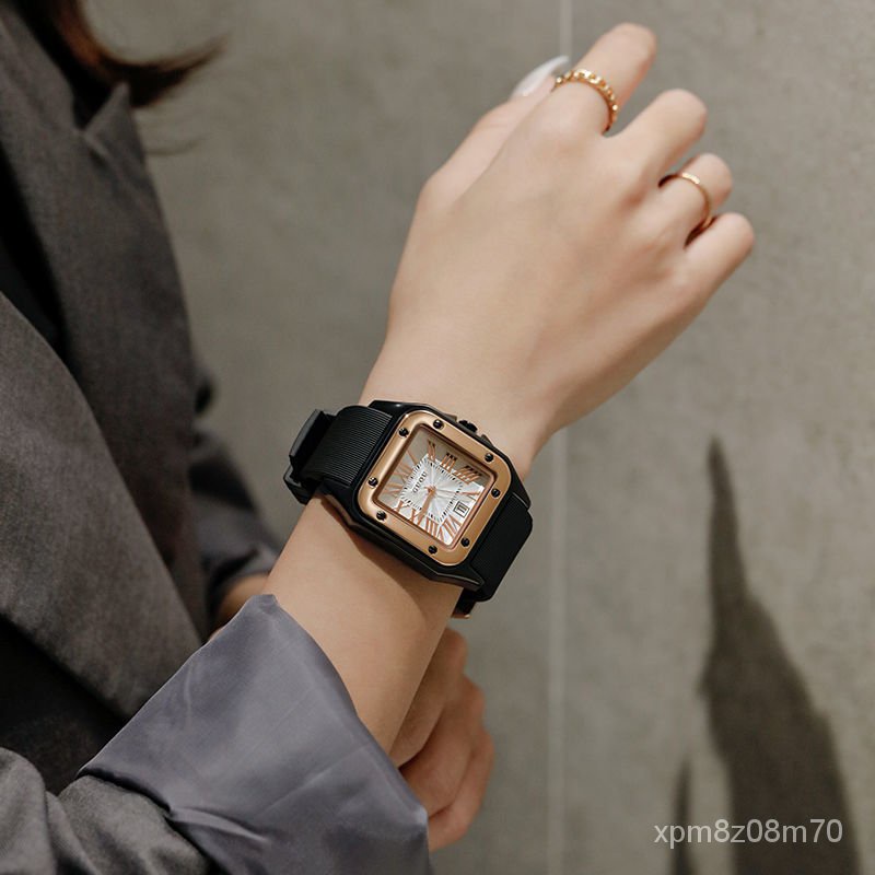 100%ORI GUOU【COD】2022 NEW  Jam tangan wanita Jam tahan air  Jam tangan sederhana jam tangan persegi skala Romawi Jam tangan pasangan-8