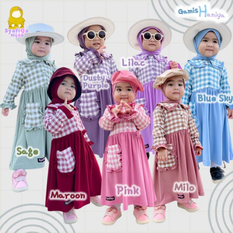 Gamis Bayi 4 bulan-12 bulan 1 2 3 4 5 tahun Haniya Set Hijab Segi tiga Instan Original Syafiqo Pakai