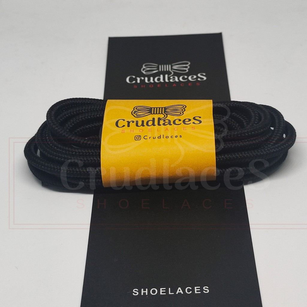 Tali Sepatu Bulat Hitam Polyester - Shoelace Round Dengan Ujung Tali - Aglets Metal Besi - Crudlaces