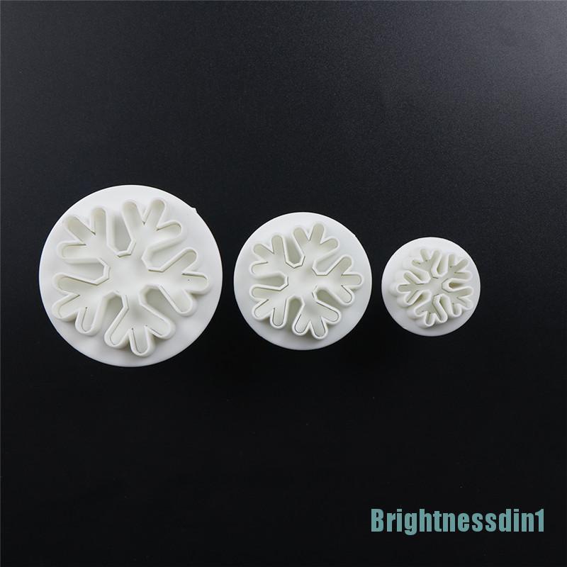 [Brightnessdin1]3pcs Snowflake Plunger Cutter Mold Sugarcraft Fondant Cake Decorating Tool