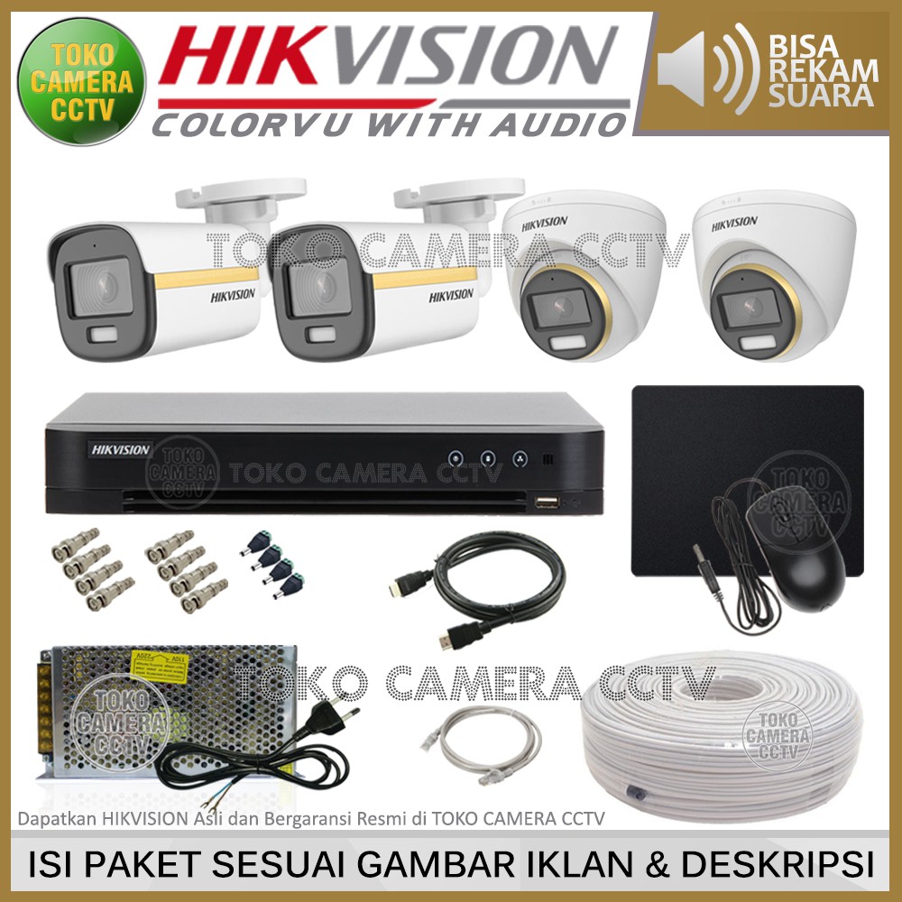 PAKET CCTV HIKVISION COLORVU AUDIO 2MP 4 CHANNEL 4 KAMERA