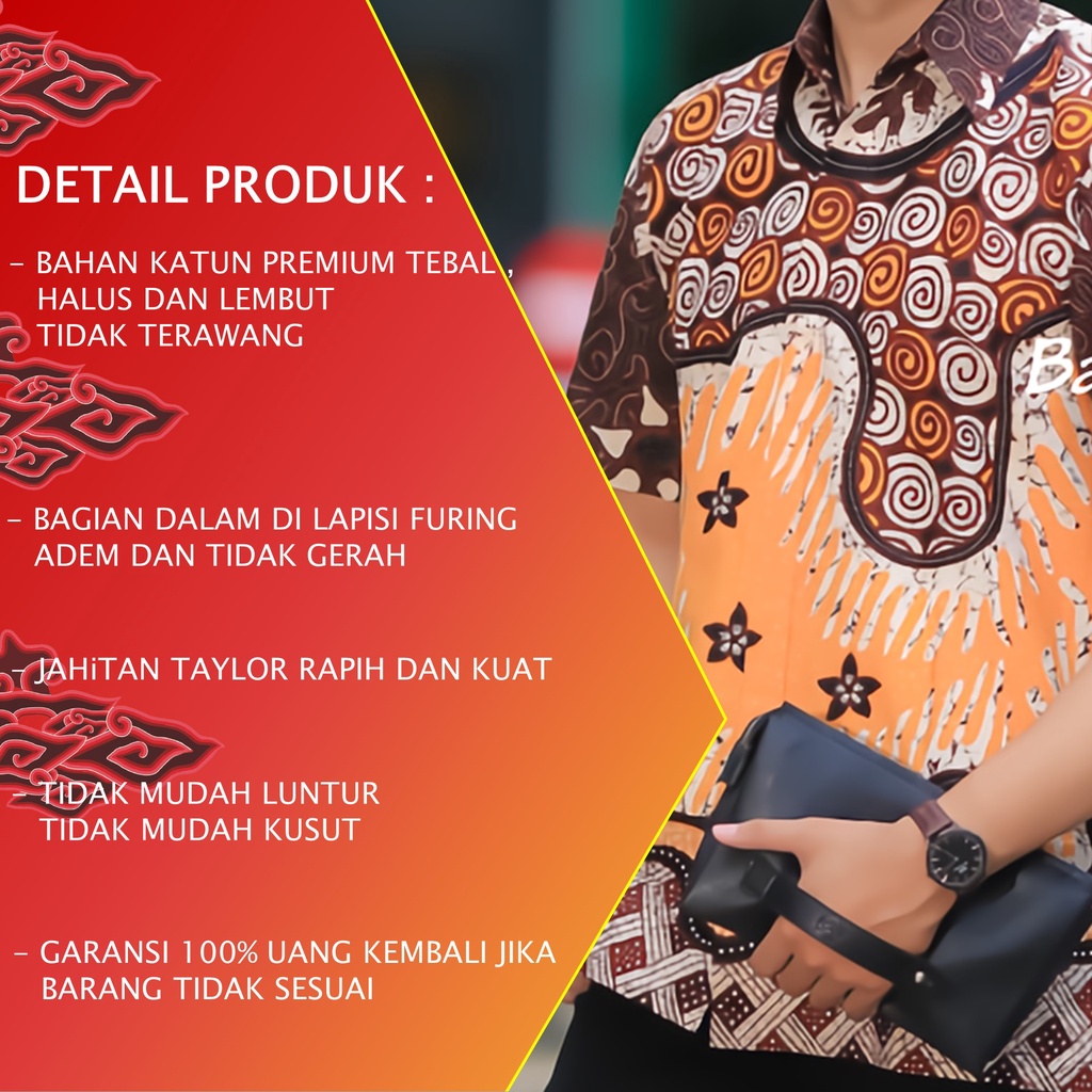 TERBARU KEMEJA BATIK PRIA LENGAN PENDEK LAPIS FURING PEKALONGAN PREMIUM REGULAR FIT MODERN PD 025