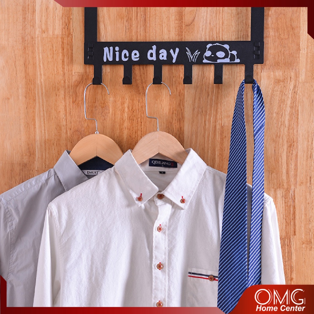 Gantungan Baju Tempel Pintu Minimalis HOOK NICE DAY Belakang Pintu Tanpa Paku Kuat 6 Kaitan Enudden