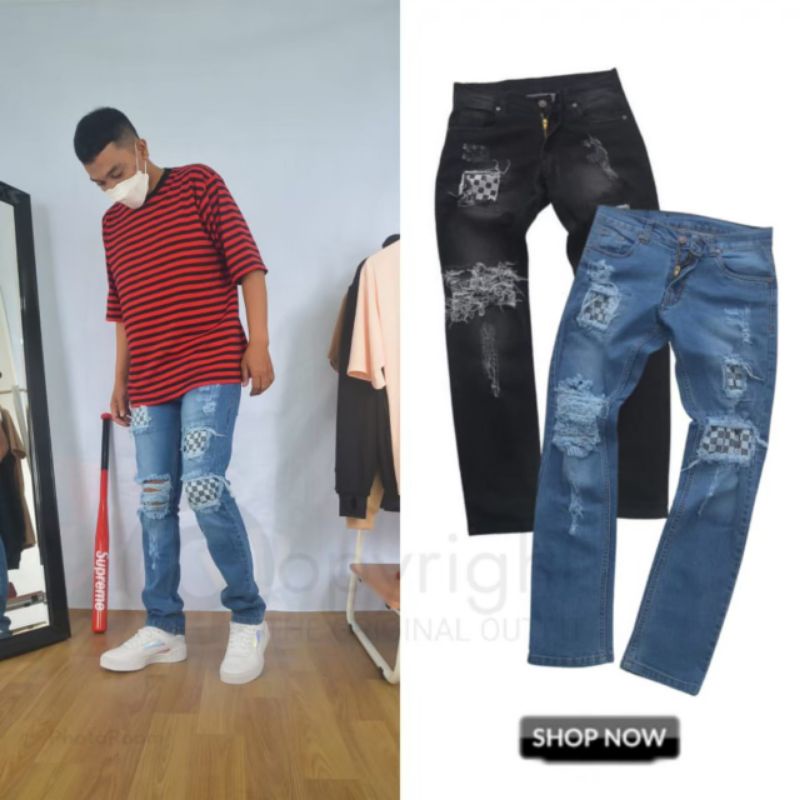 Celana Pria Ripead - Celana Bikers Sobek - Celana Original The Outfit - Jeans Denim - Celana Skiny -