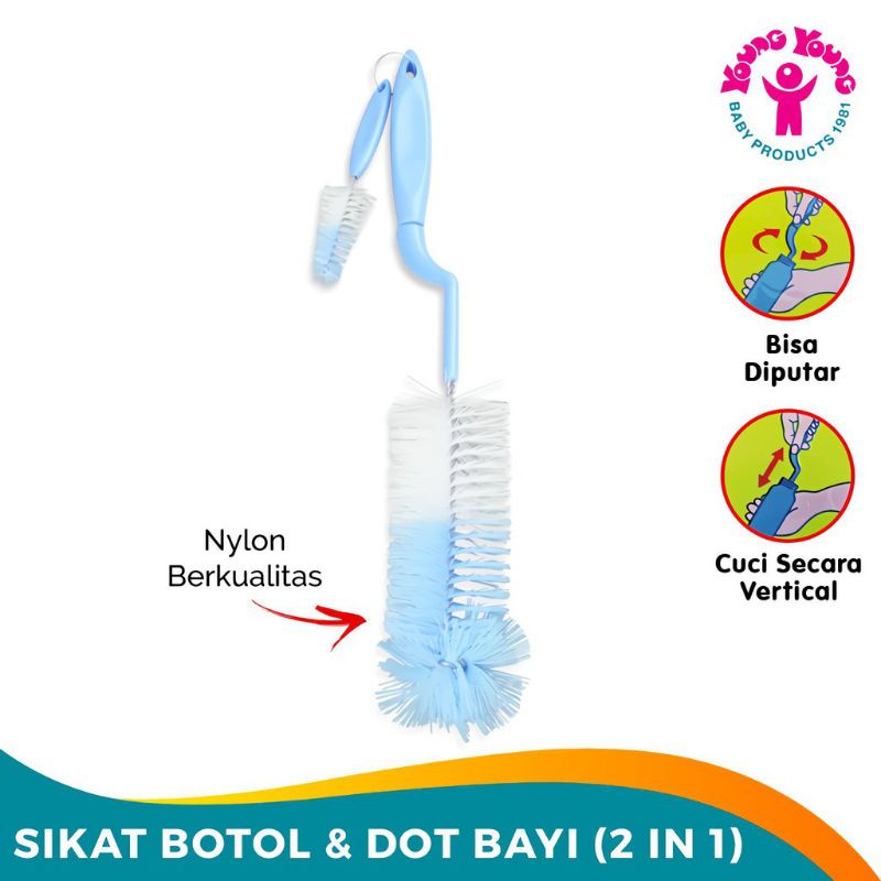 Sikat Botol &amp; Dot Bayi Merk Young-Young Rotasi 360 Derajat 2 pcs.