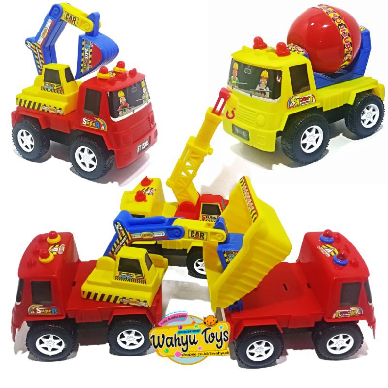 MAINAN ANAK MOBIL TRUCK CONTRUKSI CRANE MIXER BUILDOZER KONTRUKSI STUN CARS PULBEK