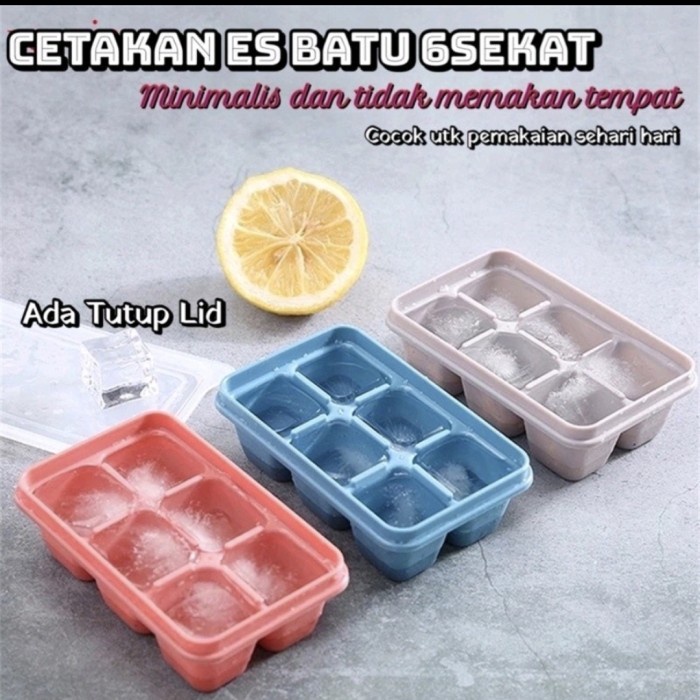 Tempat Cetakan Es Batu Silikon 6 Grid+Tutup Ice Cube Maker Food Grade