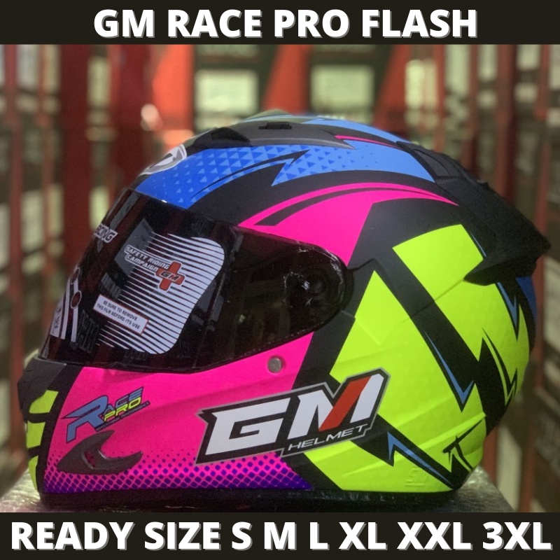 HELM GM RACE PRO FLASH BLACK PINK DOFF FULL FACE SINGLE VISOR SMOKE